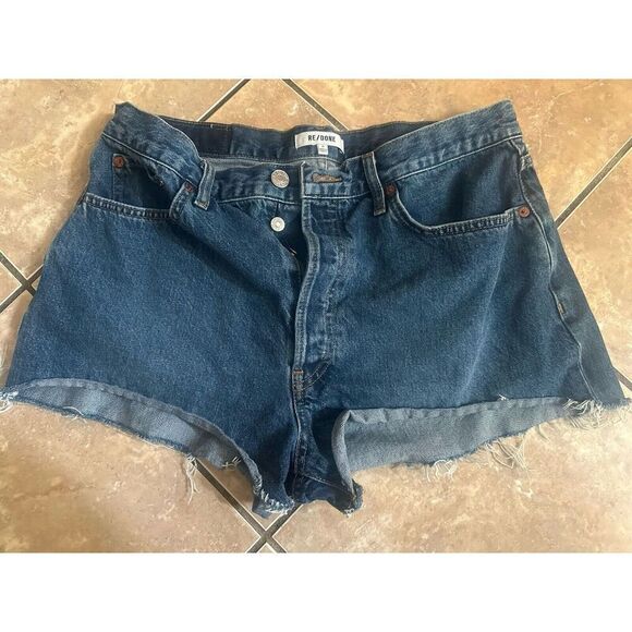 Re/Done 70s High Rise Short High Tide Slim Fit Rigid Denim Button Fly Size 31